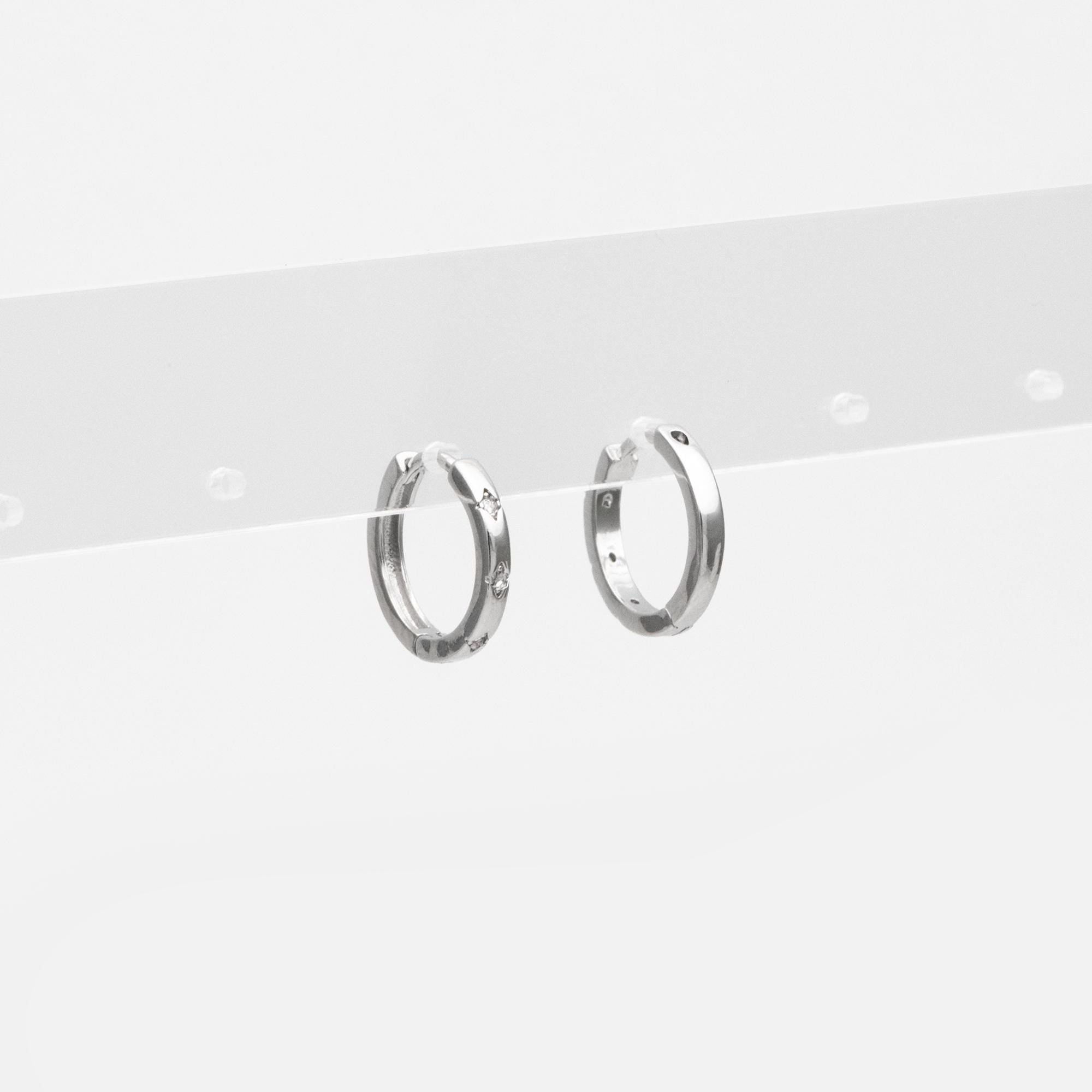 4pcs CZ Pave Gold/ Silver Hoop Earrings, 14mm, 18K Real Gold/ Rhodium plated Brass, Dainty Huggie Earrings, Minimalist Earrings (GB-2815-C)